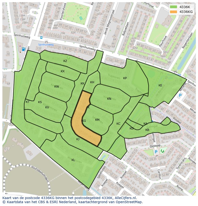Afbeelding van het postcodegebied 4336 KG op de kaart.