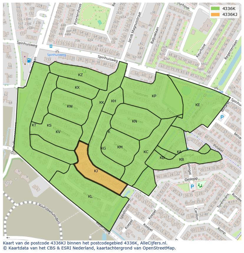 Afbeelding van het postcodegebied 4336 KJ op de kaart.