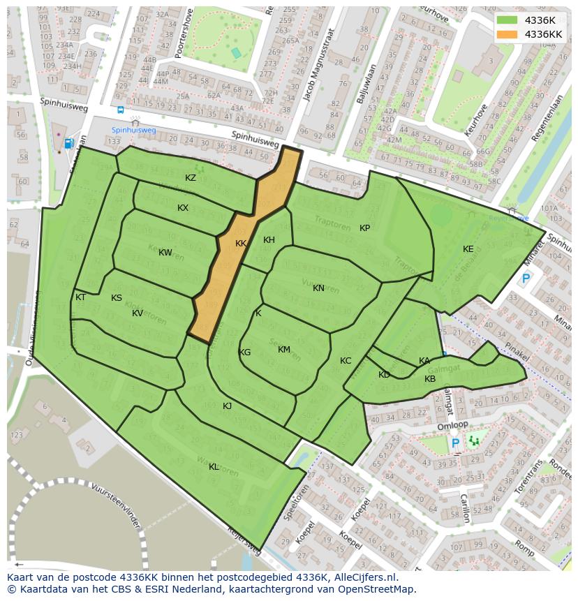 Afbeelding van het postcodegebied 4336 KK op de kaart.