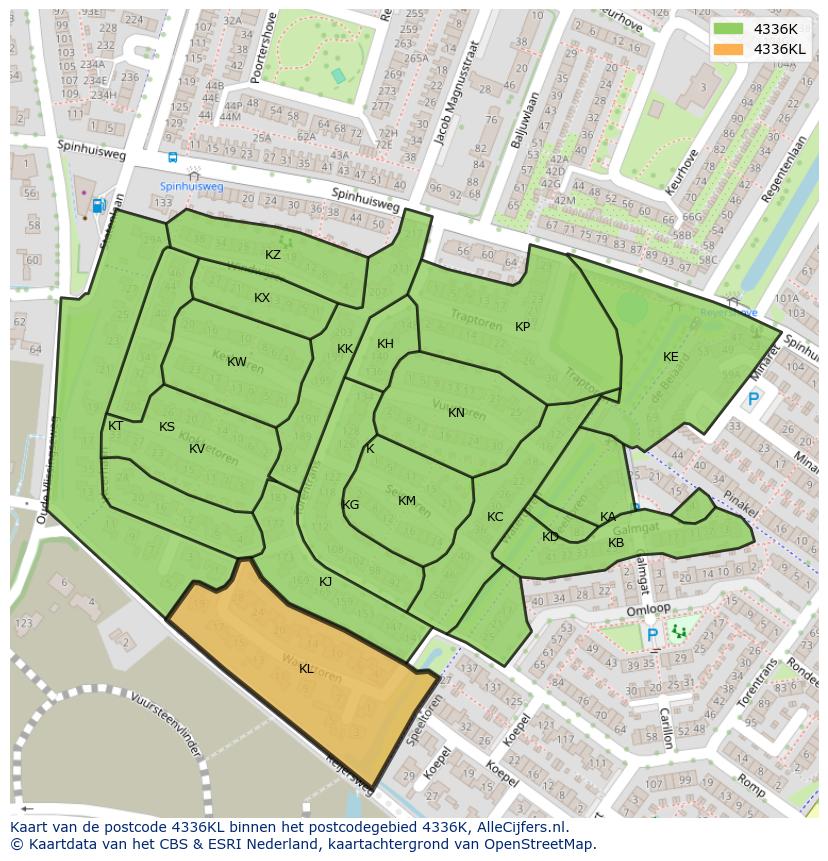 Afbeelding van het postcodegebied 4336 KL op de kaart.