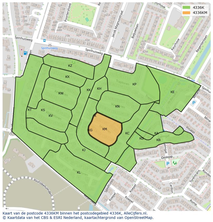Afbeelding van het postcodegebied 4336 KM op de kaart.