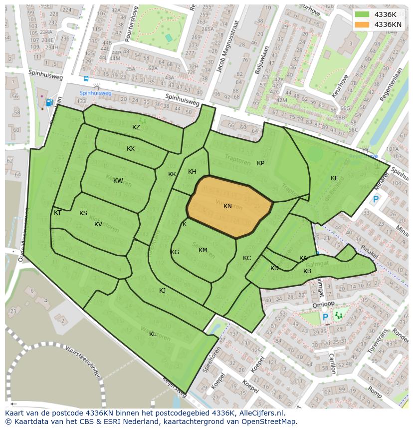 Afbeelding van het postcodegebied 4336 KN op de kaart.