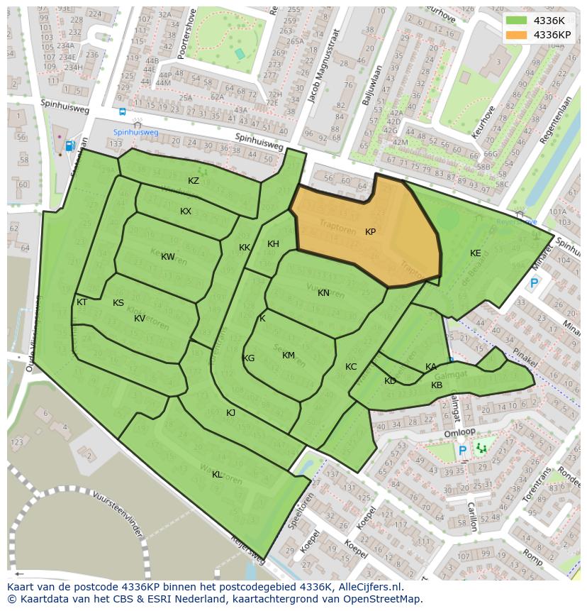 Afbeelding van het postcodegebied 4336 KP op de kaart.