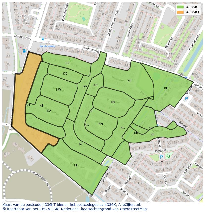 Afbeelding van het postcodegebied 4336 KT op de kaart.