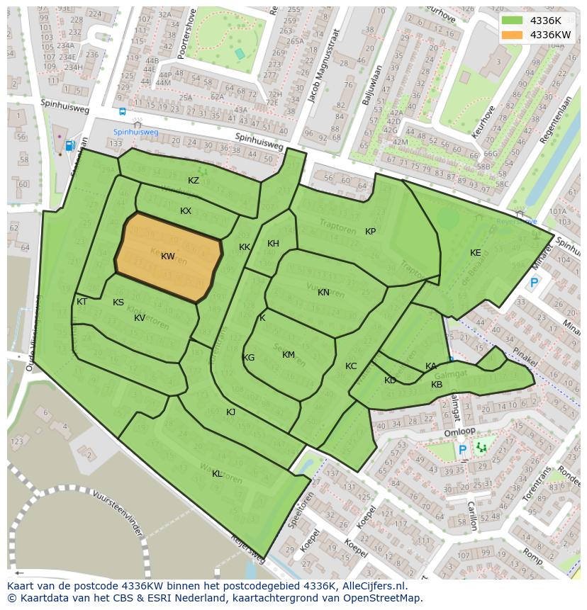 Afbeelding van het postcodegebied 4336 KW op de kaart.