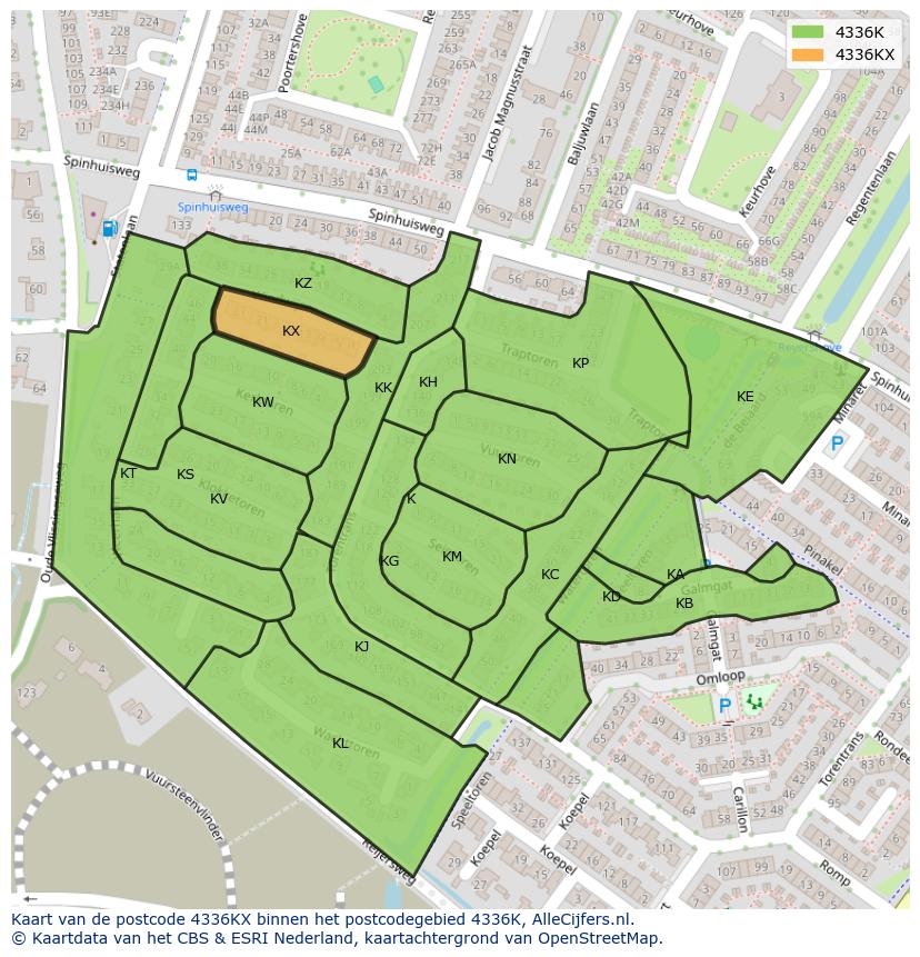 Afbeelding van het postcodegebied 4336 KX op de kaart.
