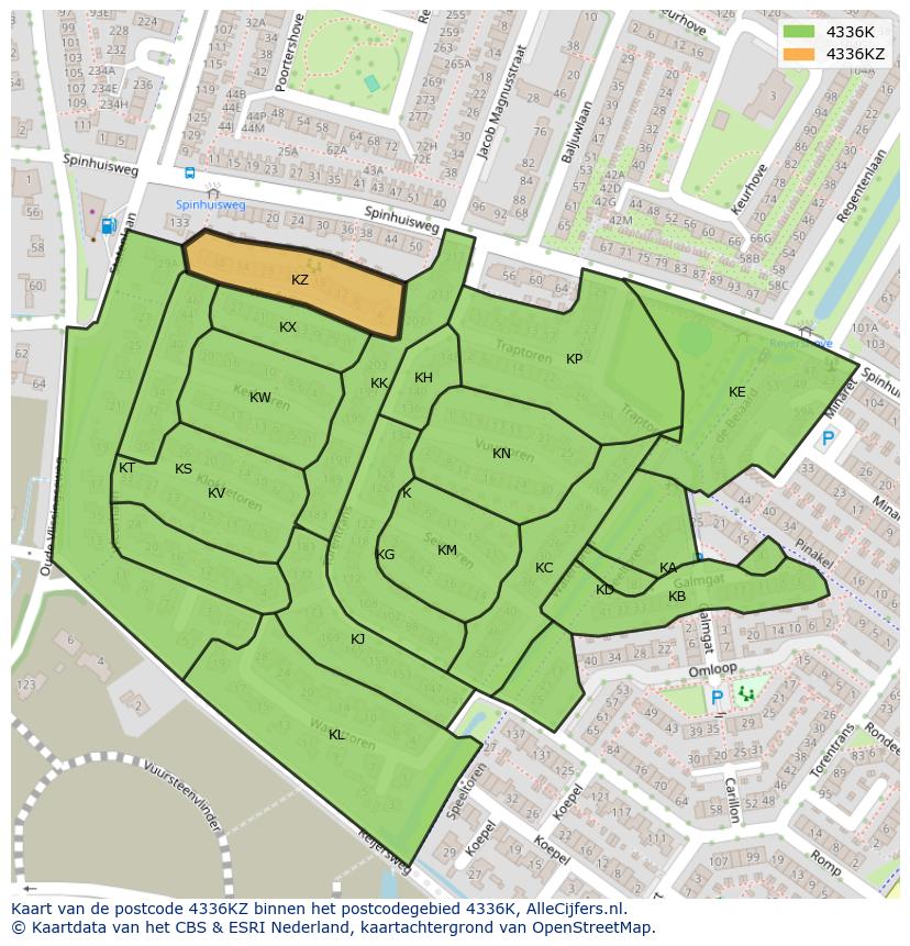 Afbeelding van het postcodegebied 4336 KZ op de kaart.