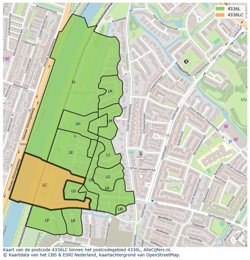 Afbeelding van het postcodegebied 4336 LC op de kaart.