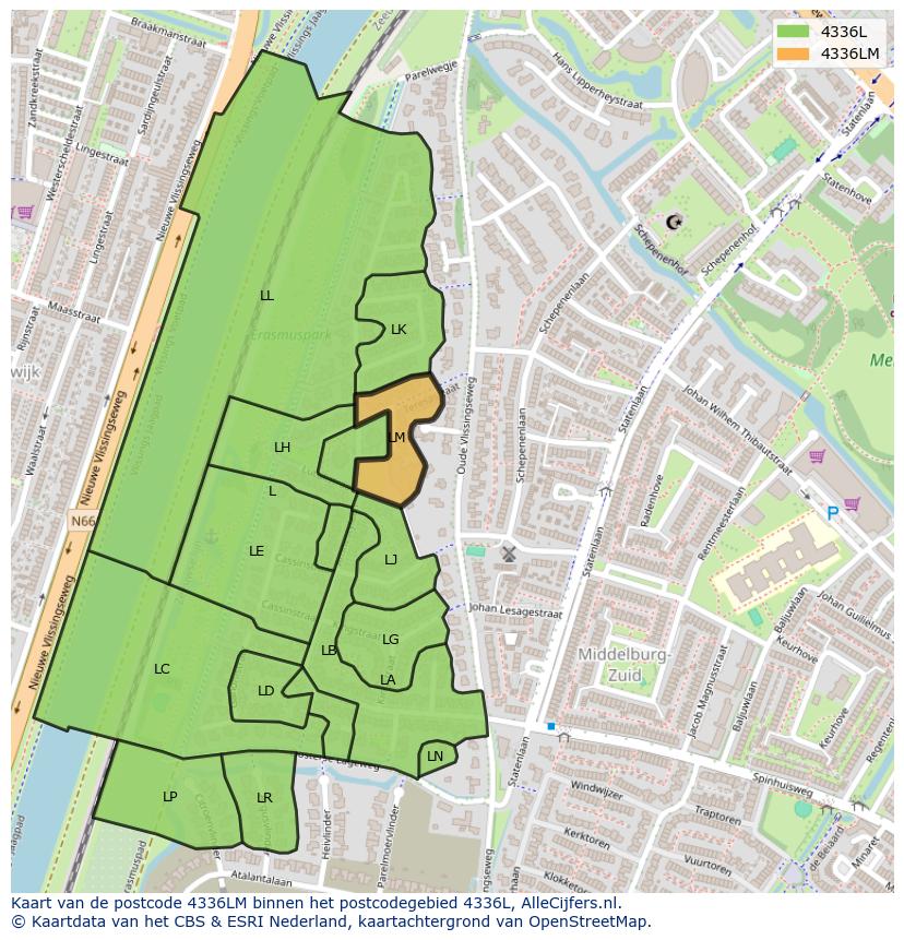 Afbeelding van het postcodegebied 4336 LM op de kaart.