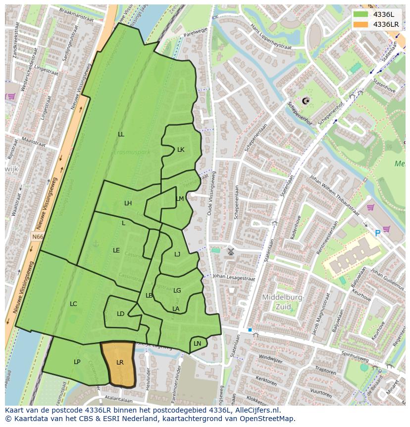 Afbeelding van het postcodegebied 4336 LR op de kaart.