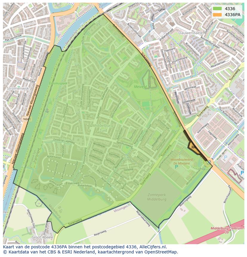 Afbeelding van het postcodegebied 4336 PA op de kaart.