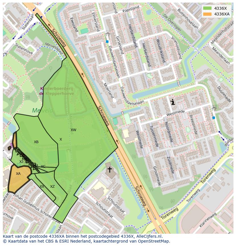 Afbeelding van het postcodegebied 4336 XA op de kaart.