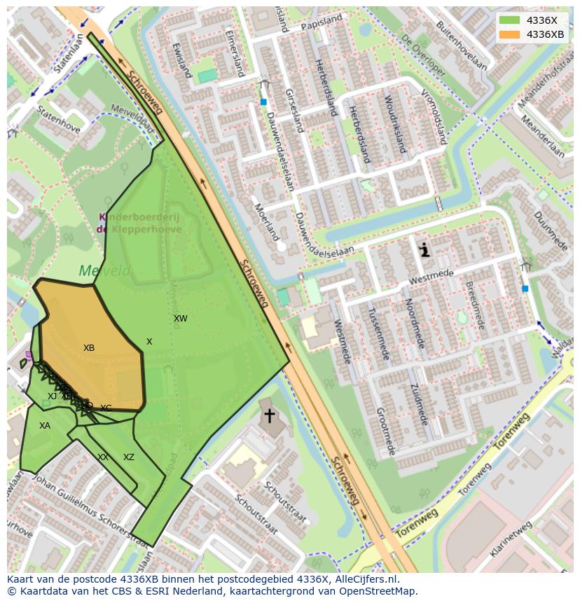 Afbeelding van het postcodegebied 4336 XB op de kaart.
