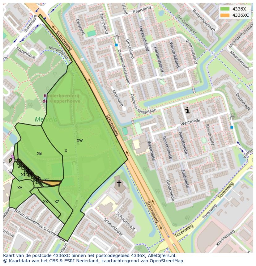 Afbeelding van het postcodegebied 4336 XC op de kaart.