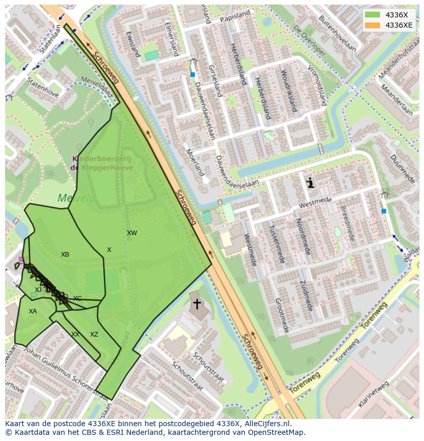 Afbeelding van het postcodegebied 4336 XE op de kaart.