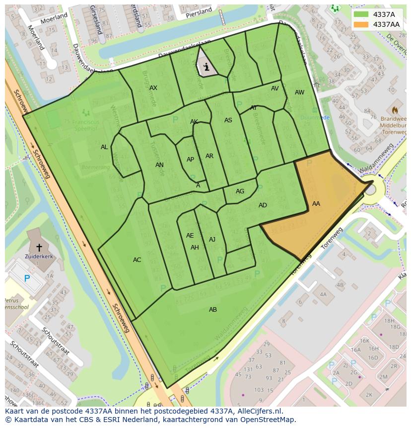Afbeelding van het postcodegebied 4337 AA op de kaart.