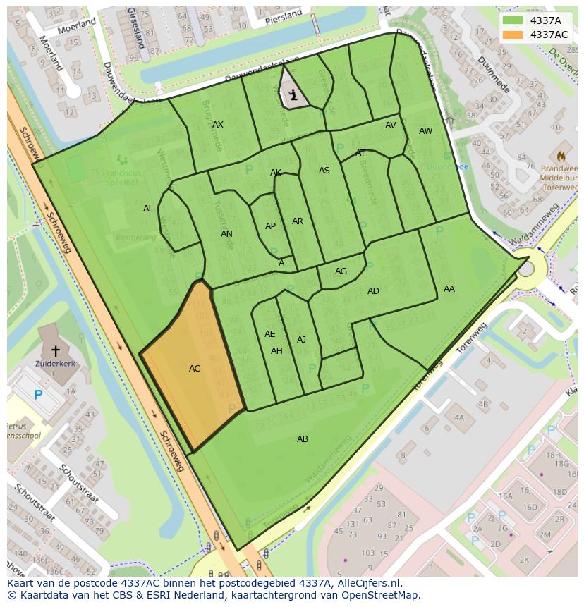Afbeelding van het postcodegebied 4337 AC op de kaart.