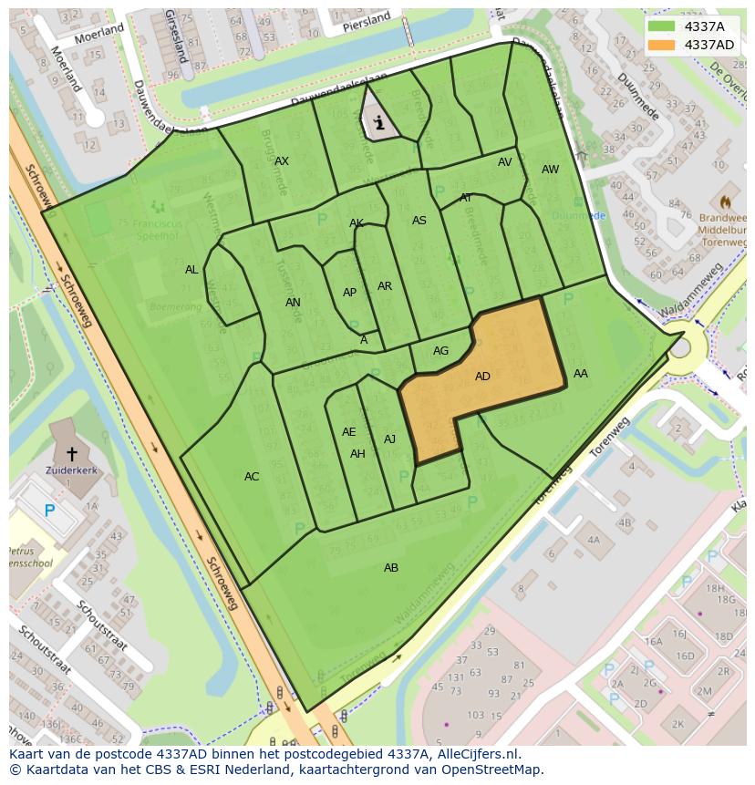 Afbeelding van het postcodegebied 4337 AD op de kaart.