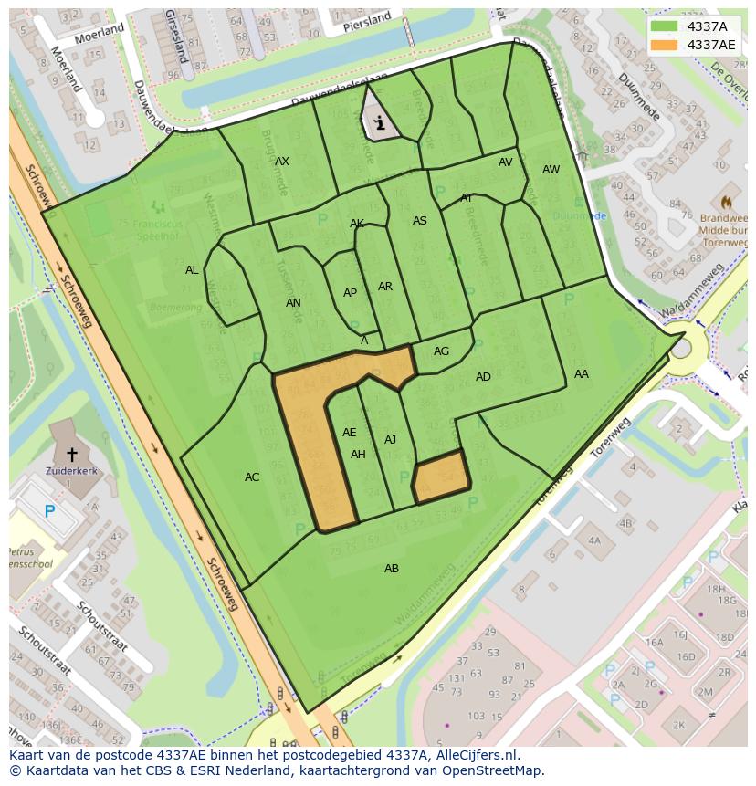 Afbeelding van het postcodegebied 4337 AE op de kaart.