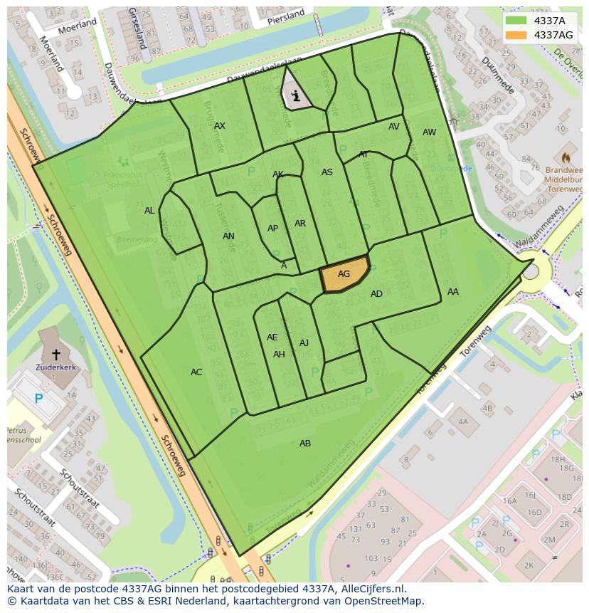 Afbeelding van het postcodegebied 4337 AG op de kaart.