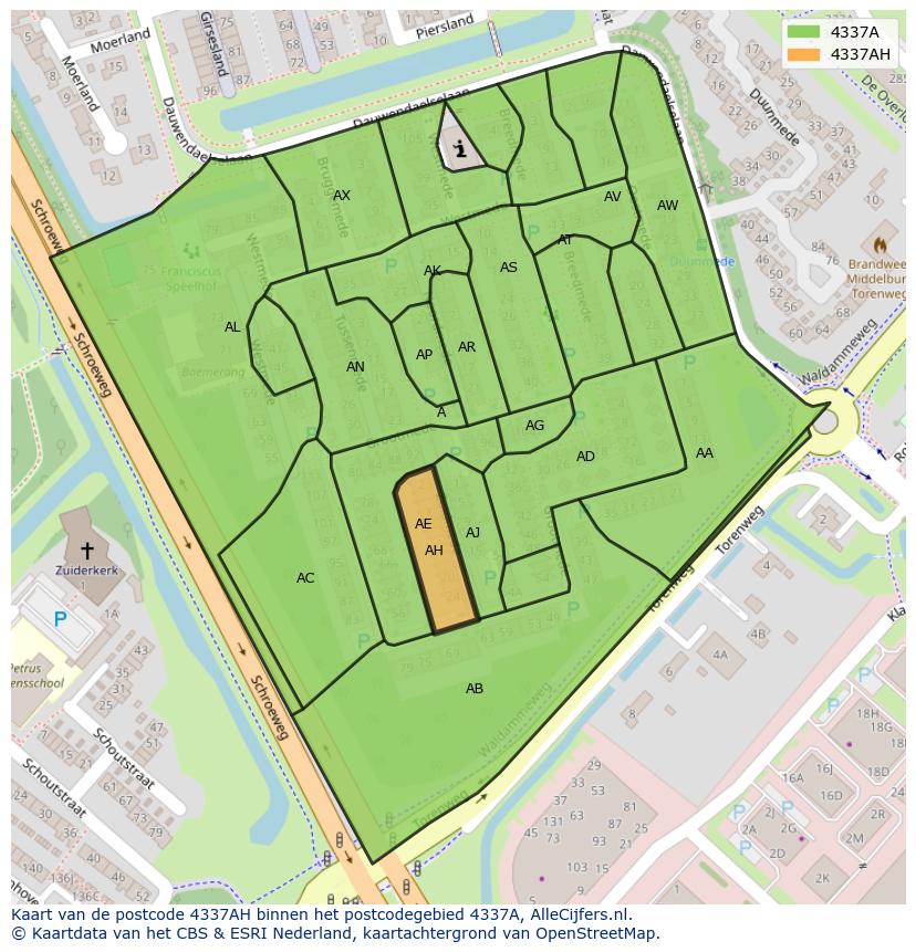 Afbeelding van het postcodegebied 4337 AH op de kaart.