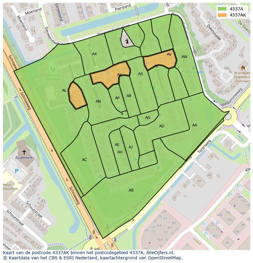 Afbeelding van het postcodegebied 4337 AK op de kaart.