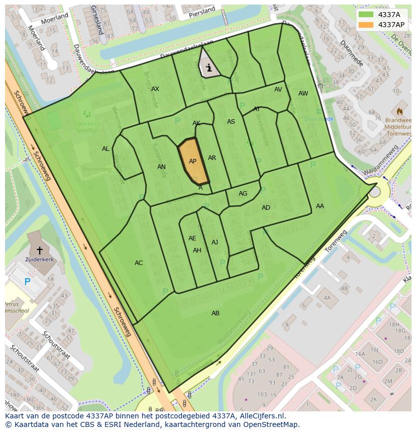 Afbeelding van het postcodegebied 4337 AP op de kaart.