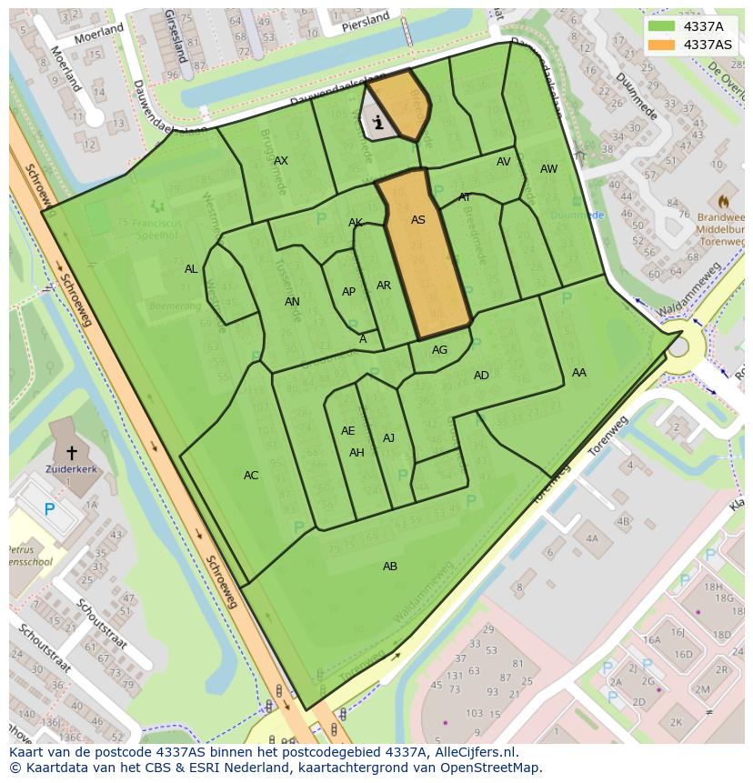 Afbeelding van het postcodegebied 4337 AS op de kaart.