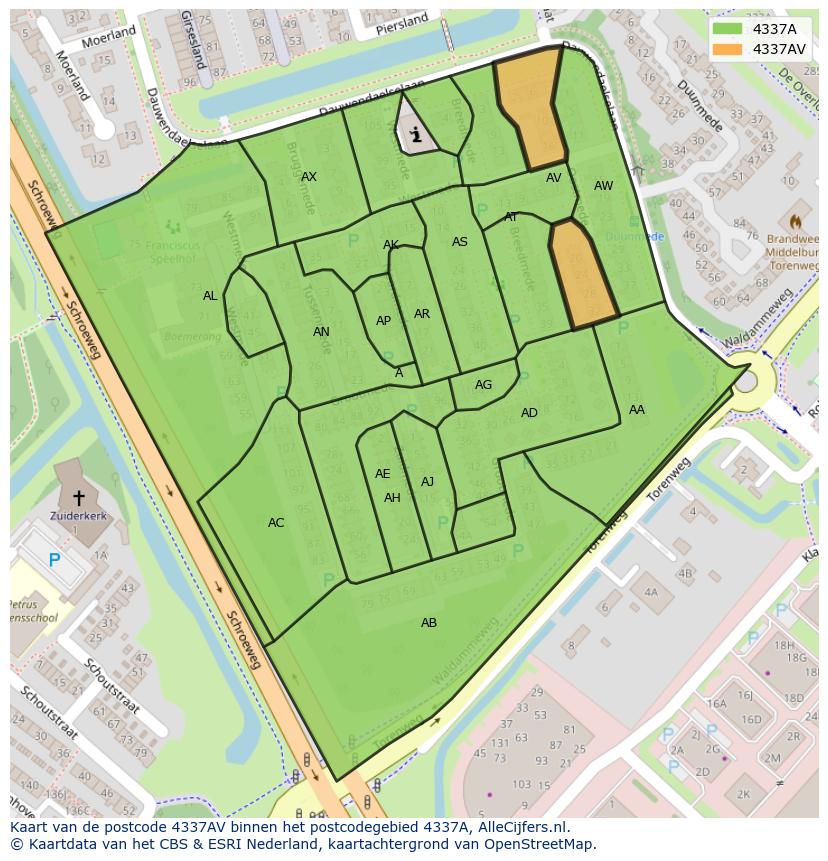 Afbeelding van het postcodegebied 4337 AV op de kaart.
