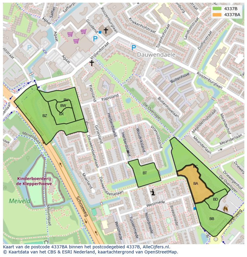 Afbeelding van het postcodegebied 4337 BA op de kaart.
