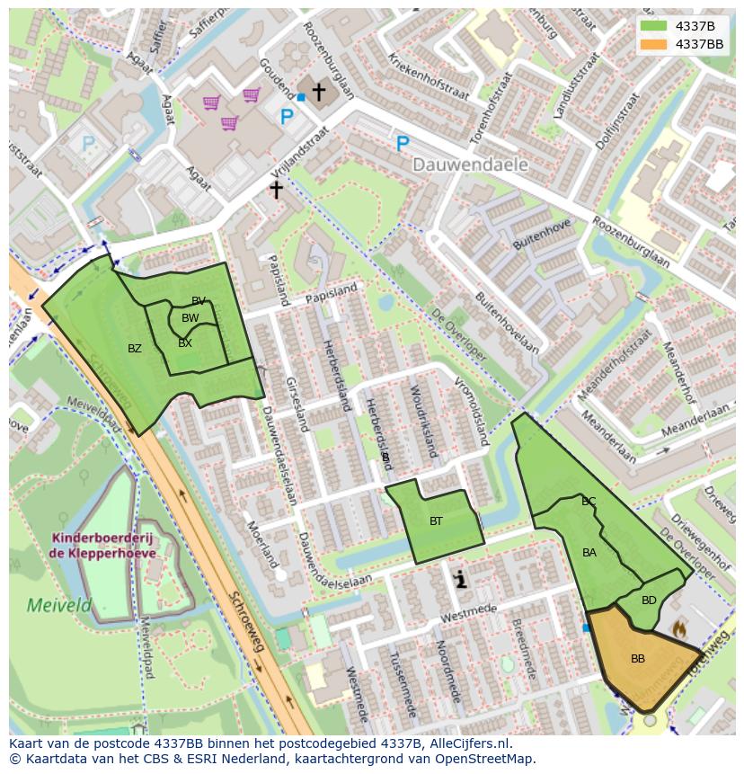 Afbeelding van het postcodegebied 4337 BB op de kaart.