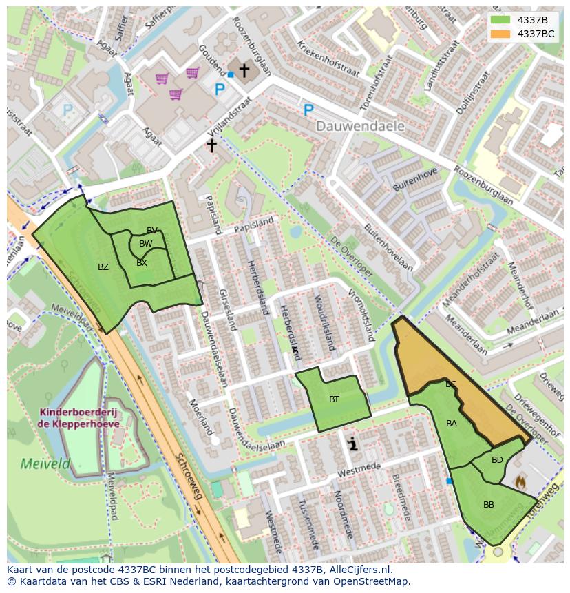 Afbeelding van het postcodegebied 4337 BC op de kaart.