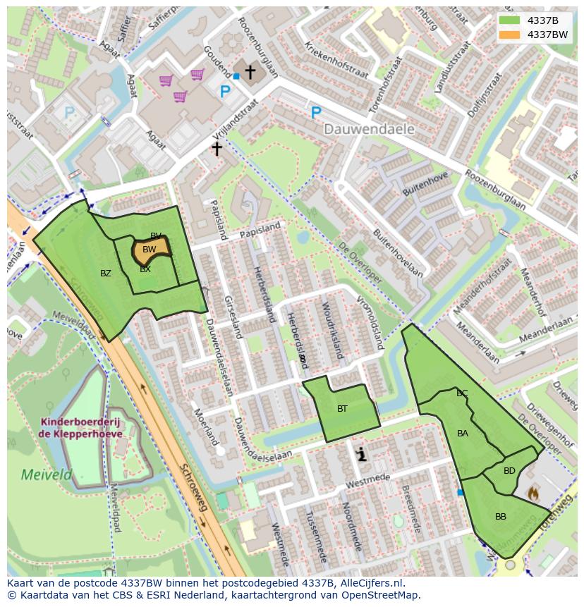 Afbeelding van het postcodegebied 4337 BW op de kaart.