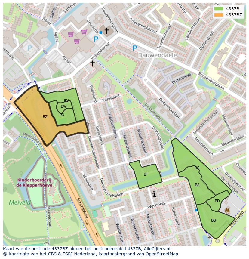 Afbeelding van het postcodegebied 4337 BZ op de kaart.