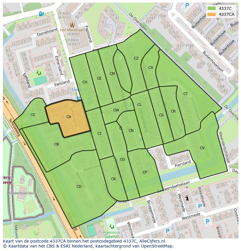 Afbeelding van het postcodegebied 4337 CA op de kaart.