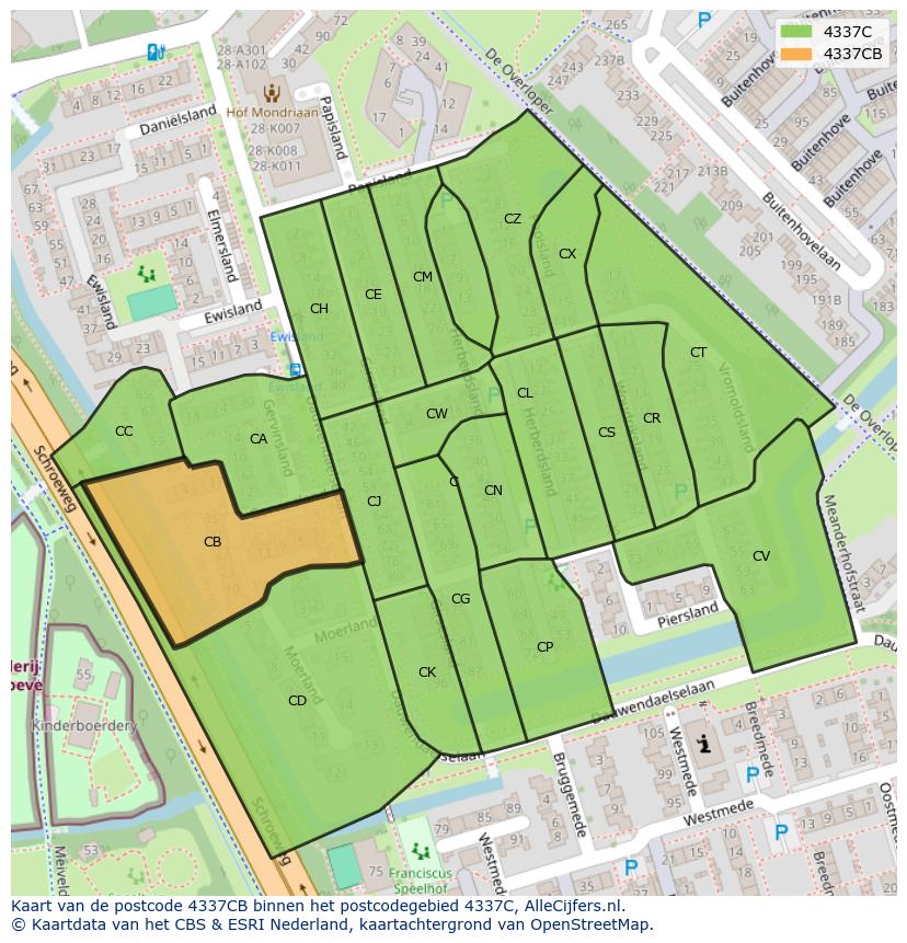 Afbeelding van het postcodegebied 4337 CB op de kaart.