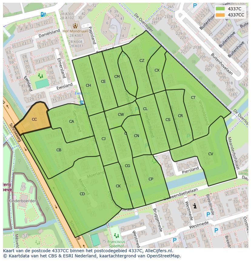 Afbeelding van het postcodegebied 4337 CC op de kaart.