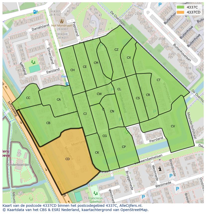 Afbeelding van het postcodegebied 4337 CD op de kaart.
