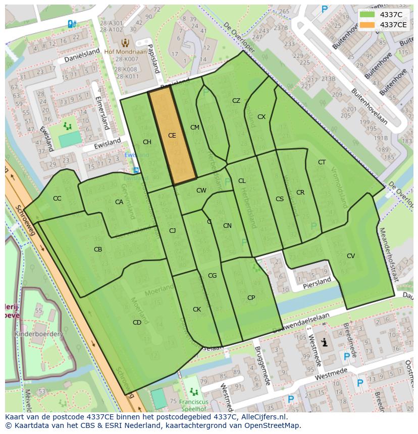 Afbeelding van het postcodegebied 4337 CE op de kaart.