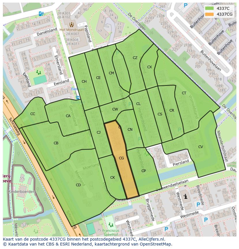 Afbeelding van het postcodegebied 4337 CG op de kaart.
