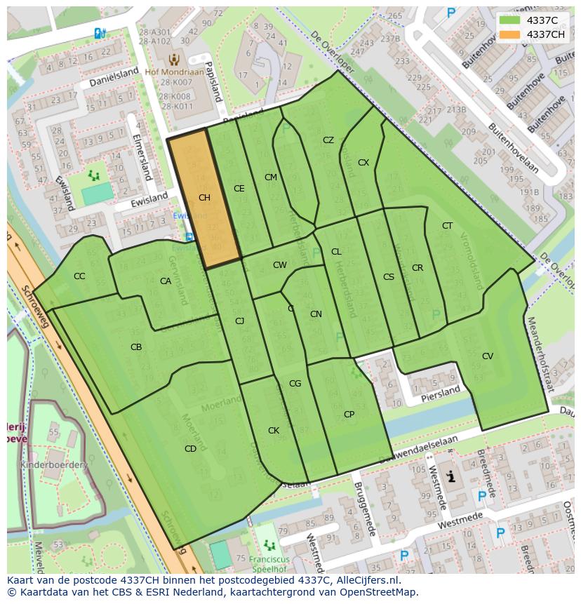 Afbeelding van het postcodegebied 4337 CH op de kaart.