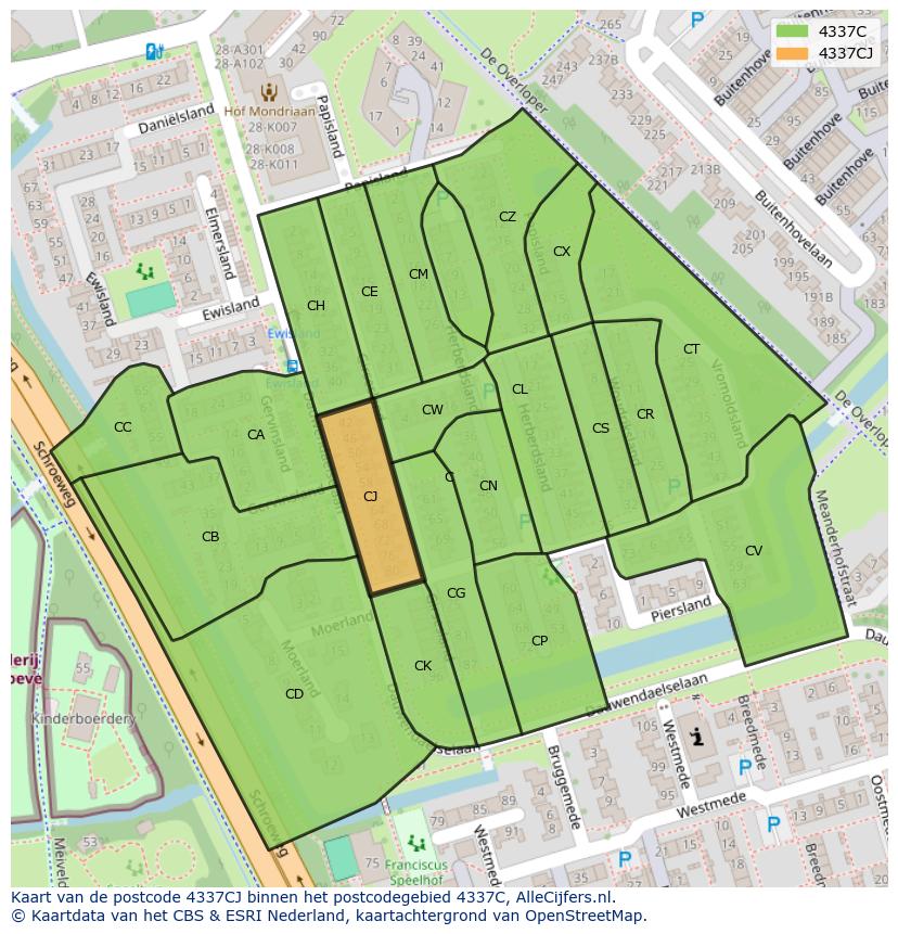 Afbeelding van het postcodegebied 4337 CJ op de kaart.