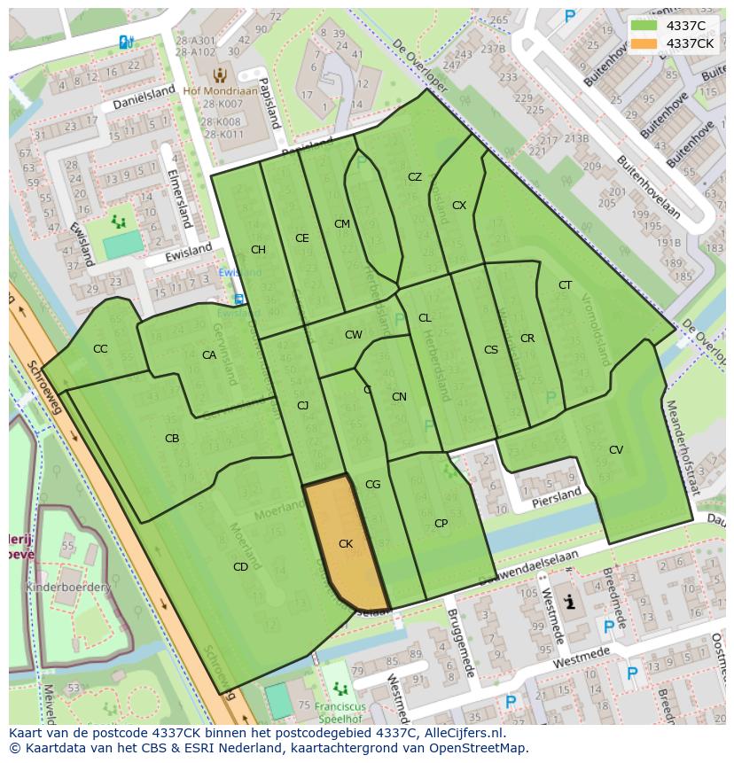 Afbeelding van het postcodegebied 4337 CK op de kaart.