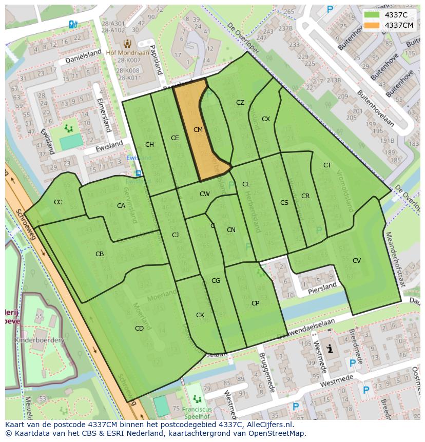Afbeelding van het postcodegebied 4337 CM op de kaart.