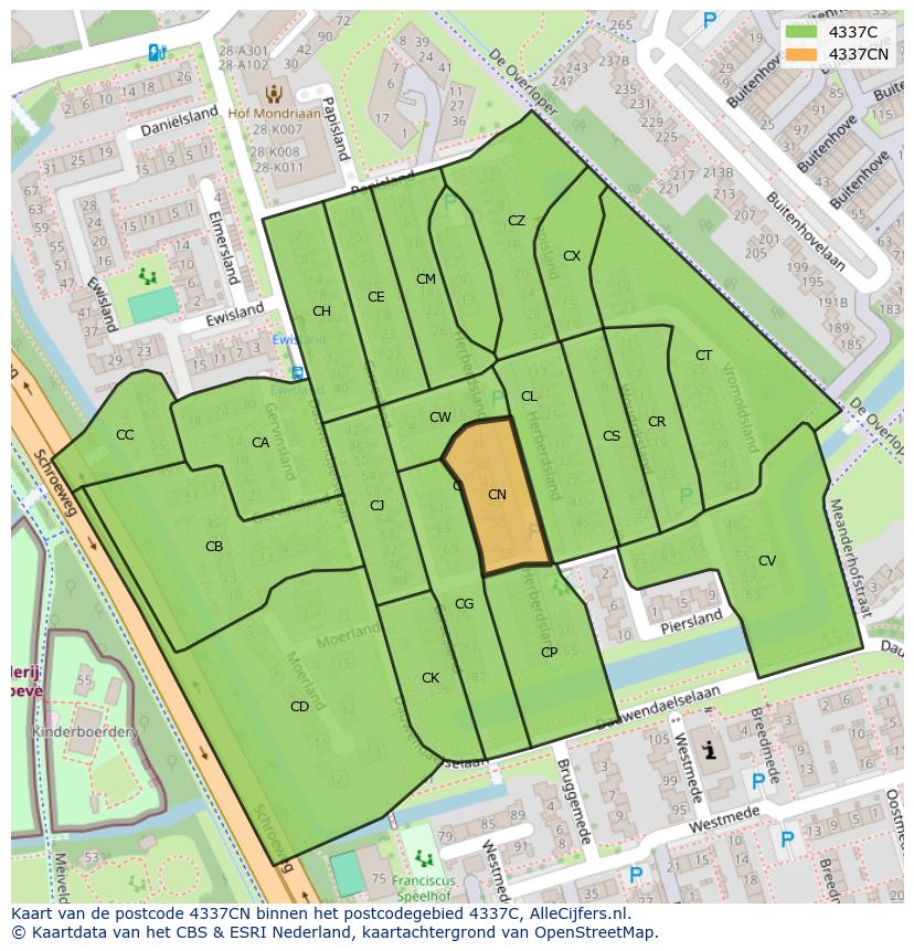 Afbeelding van het postcodegebied 4337 CN op de kaart.