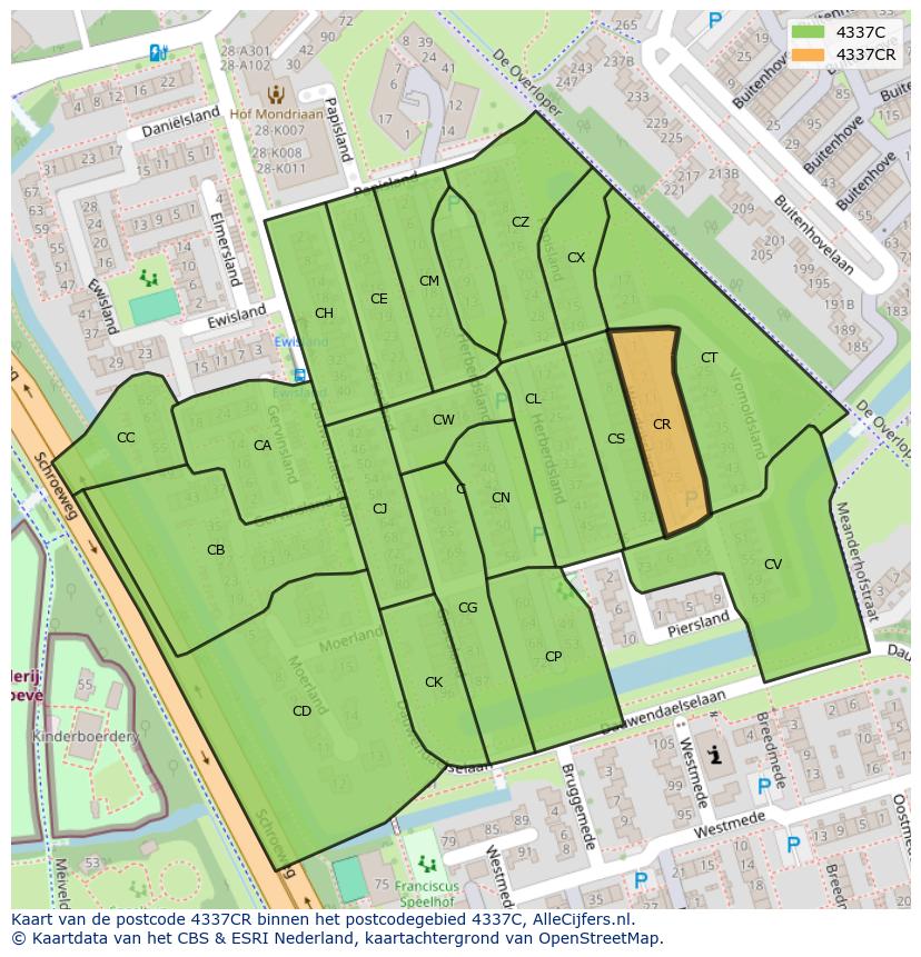 Afbeelding van het postcodegebied 4337 CR op de kaart.