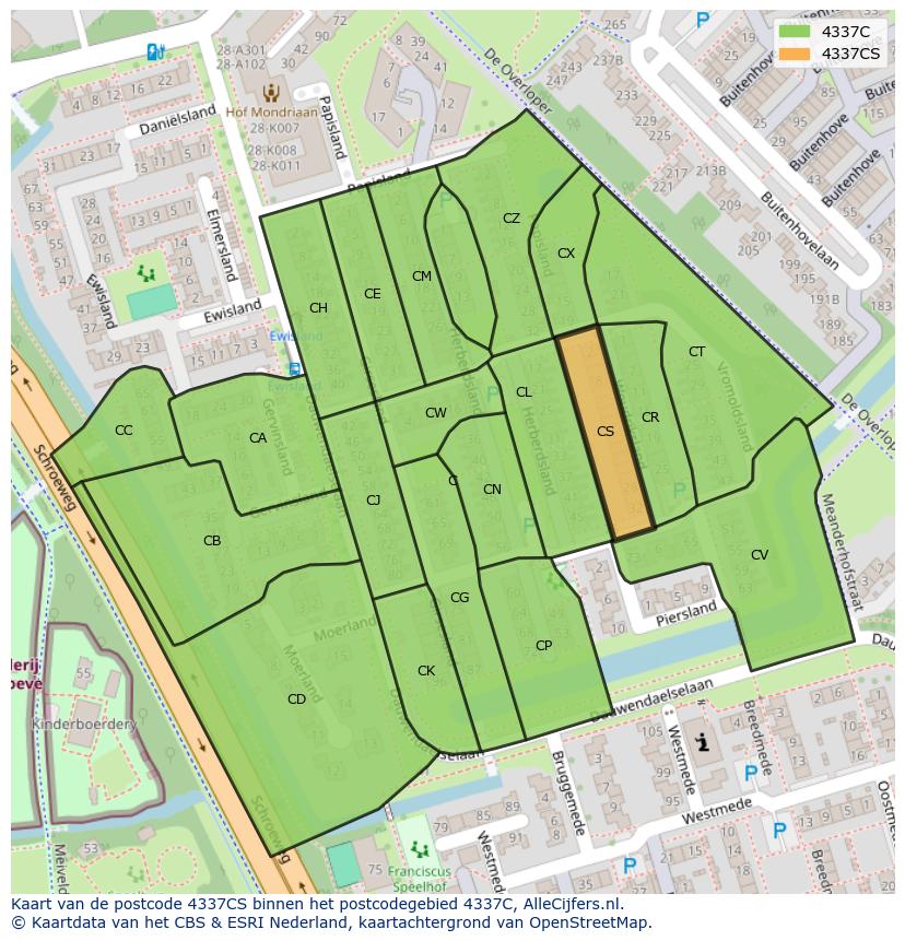 Afbeelding van het postcodegebied 4337 CS op de kaart.