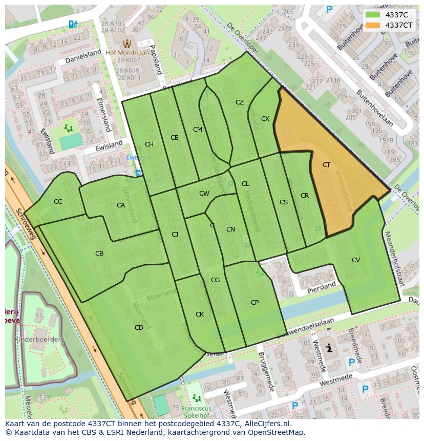Afbeelding van het postcodegebied 4337 CT op de kaart.