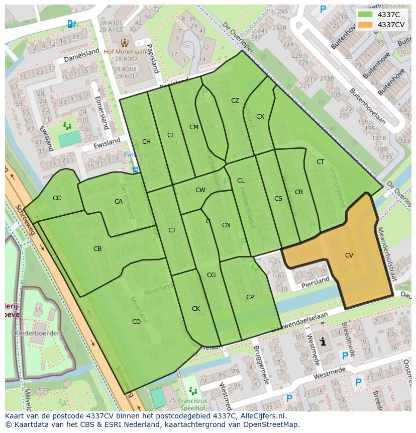 Afbeelding van het postcodegebied 4337 CV op de kaart.