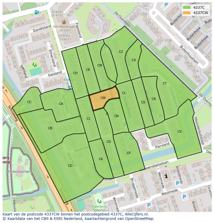 Afbeelding van het postcodegebied 4337 CW op de kaart.